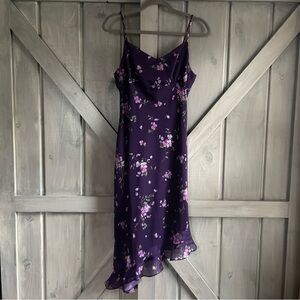 Y2K StudioY Purple Floral‎ Chiffon Flute Asymmetrical Hem Dress Ruffle Baby Doll